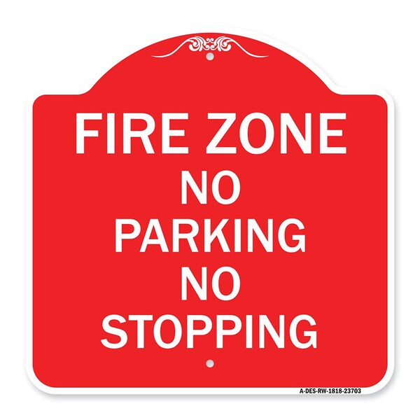 Designer Series Sign-No Parking No Stopping, Red & White Aluminum Sign, 18" x 18", RW-1818-23703